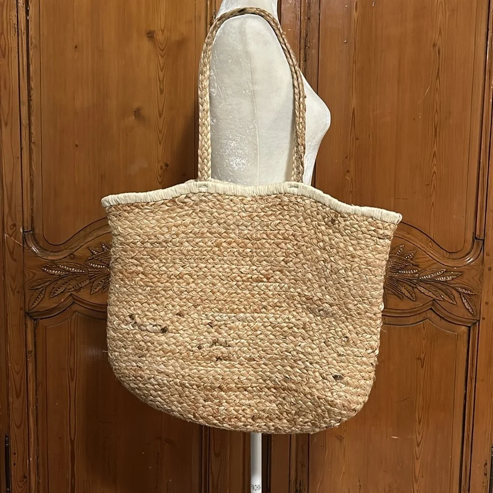 Chicos Floral Beach 100% Jute Tote